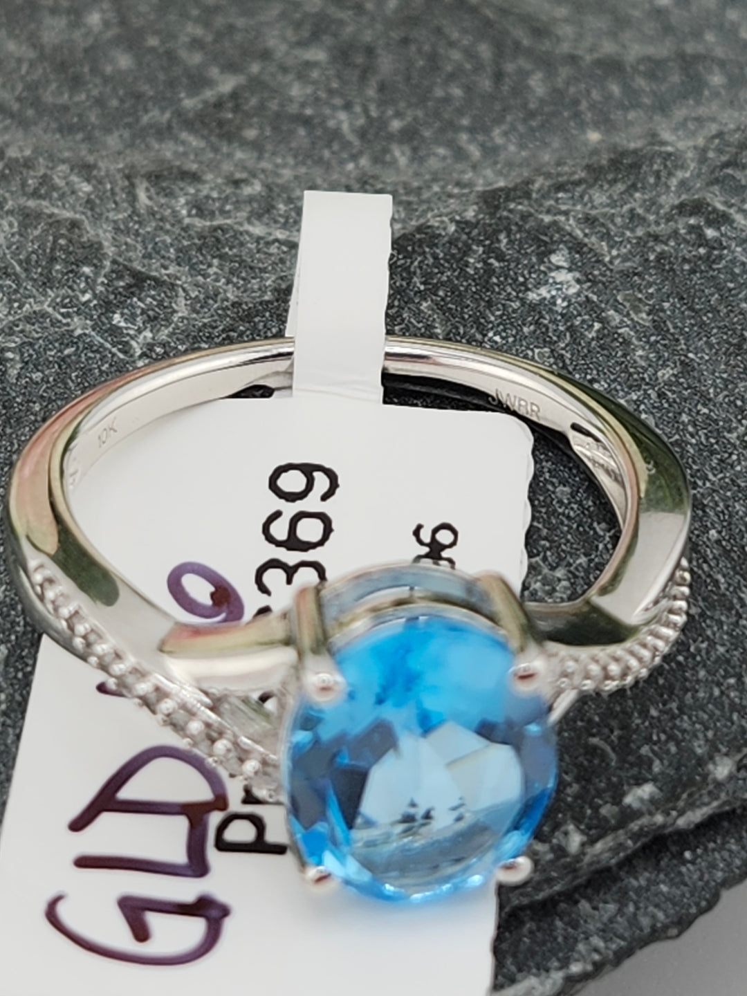 10K White Gold Diamond and Blue Topaz Ring