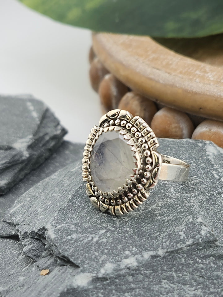 Faceted Moonstone Ring Size 8
