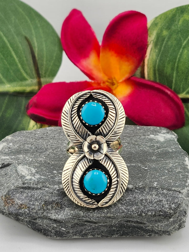 2 Stone Turquoise Ring Size 7.5