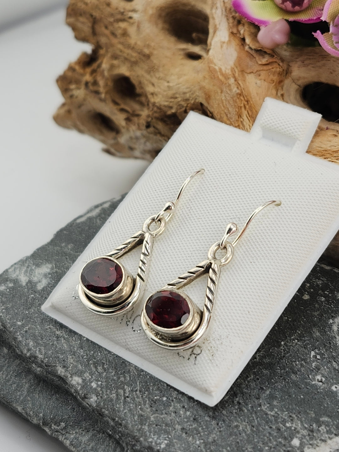Garnet Oval Dangle Earrings
