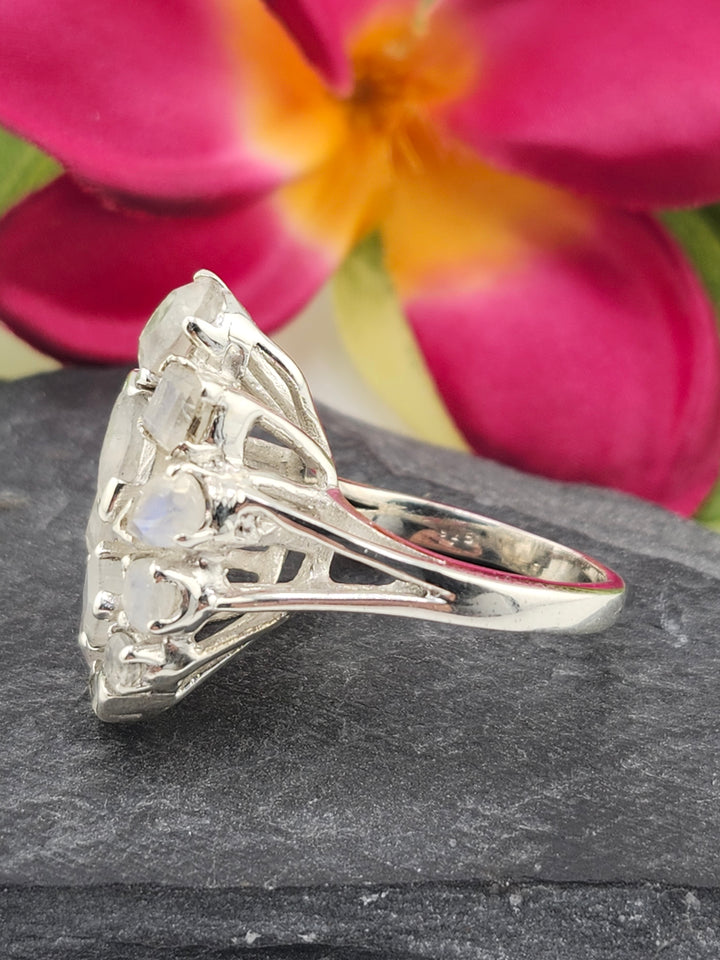 Cluster Moonstone Ring Size 8.75