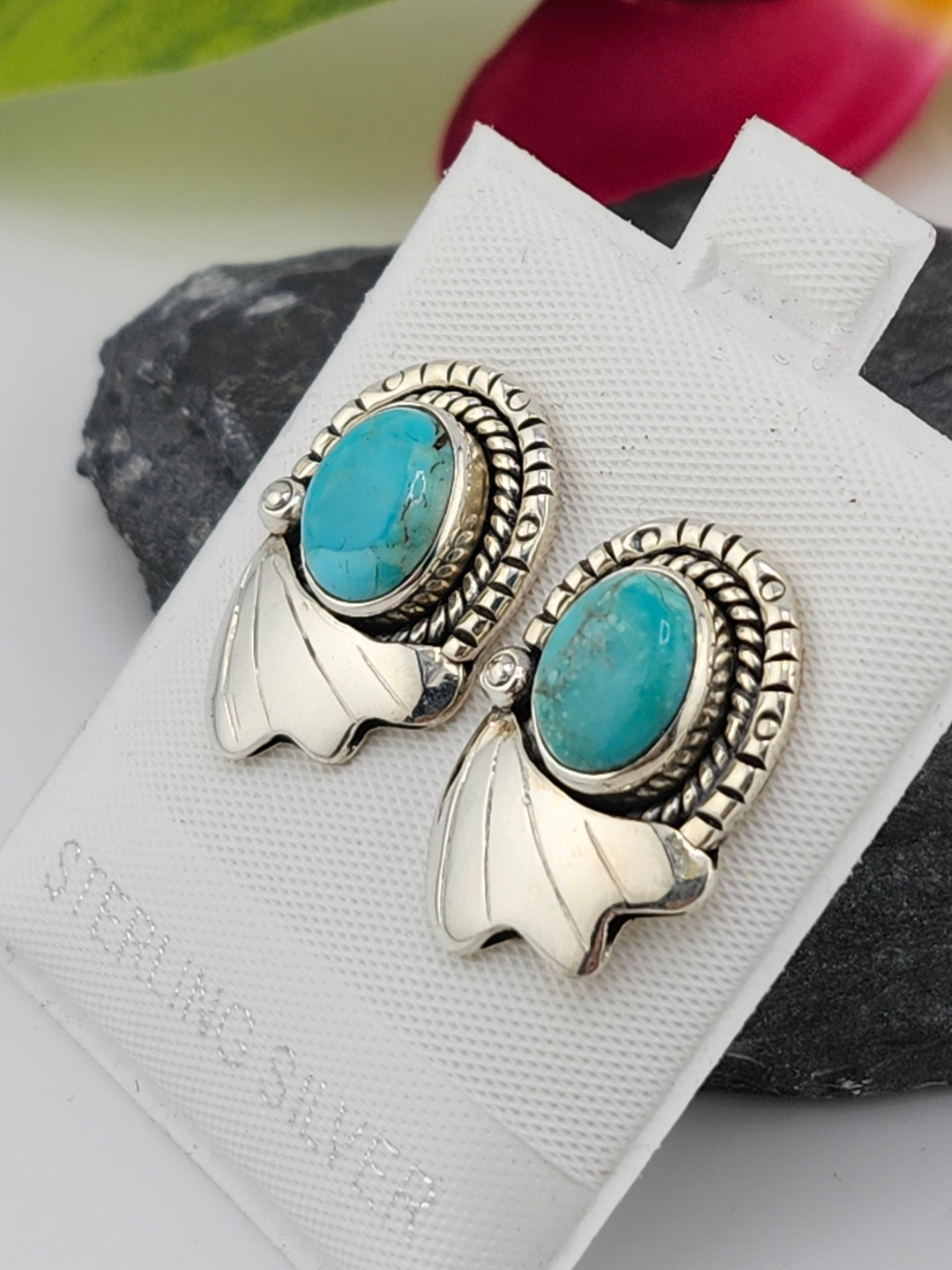 Turquoise &amp; 925 Sterling Silver Stud Earrings