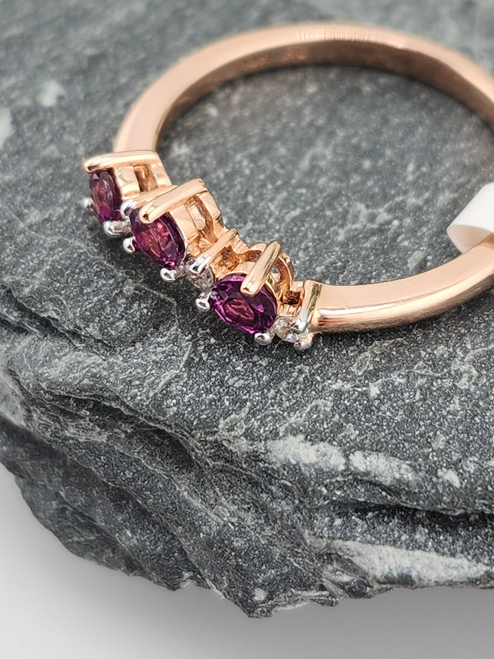 10K Rose Gold Diamond and Rhodolite Ring