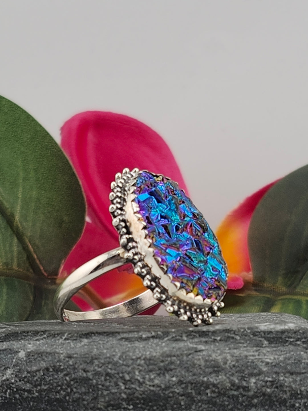 Titanium Druzy 925 Sterling Silver Ring Size 11