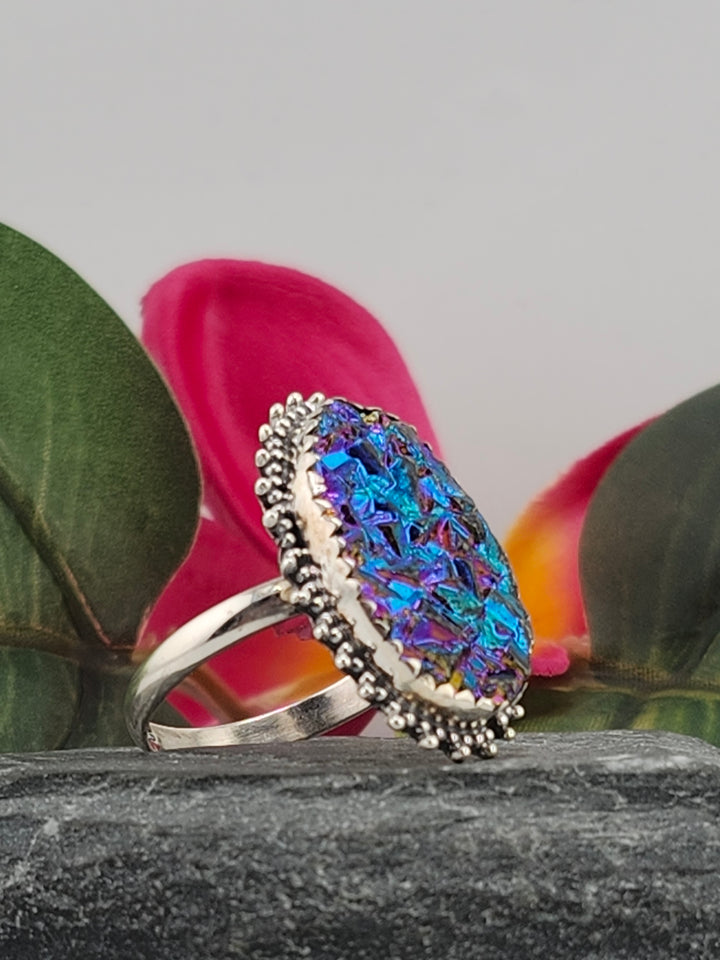Titanium Druzy 925 Sterling Silver Ring Size 11