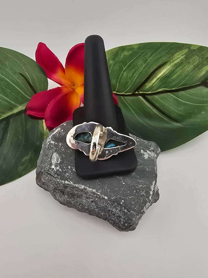 Double stone Kingman Turquoise sterling silver 925 ring size 7