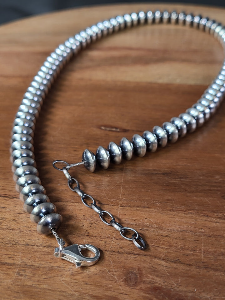 Oxidized Sterling Silver Saucer Bead Necklace 8mm 16"+2" extension