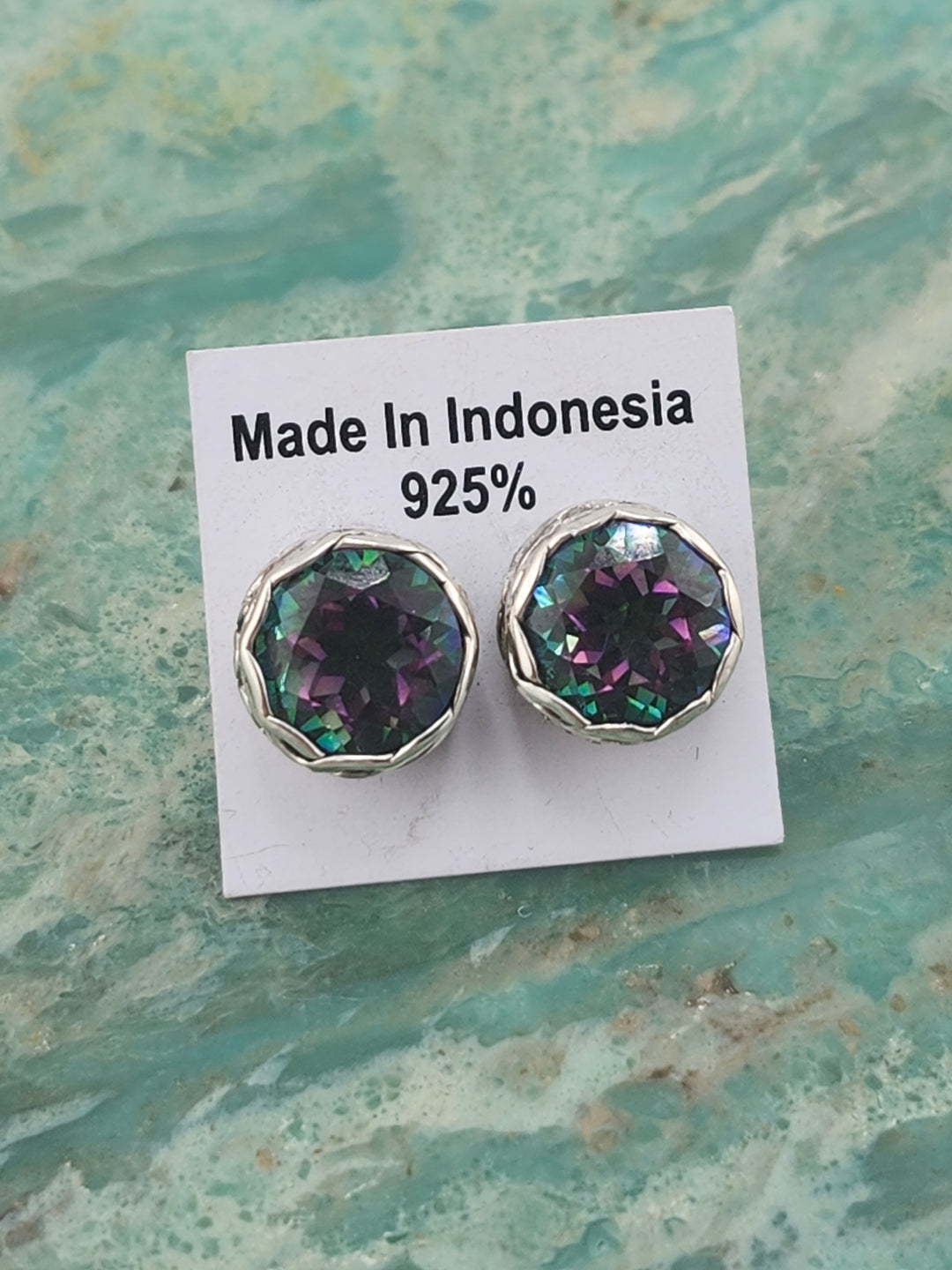 Bali 925 Sterling Silver and Mystic Topaz Stud Earrings