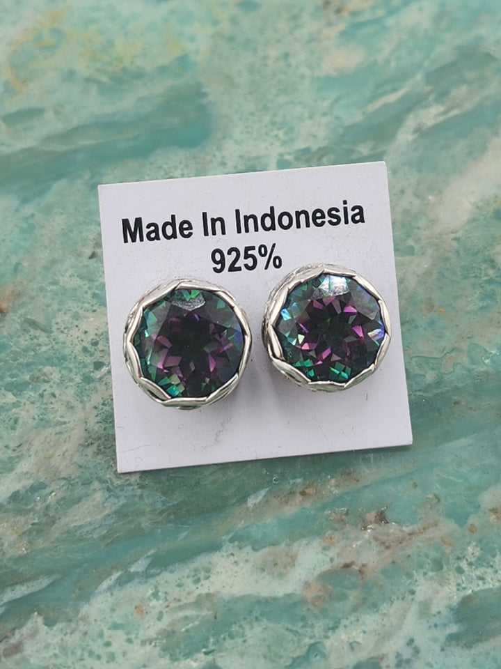 Bali 925 Sterling Silver and Mystic Topaz Stud Earrings