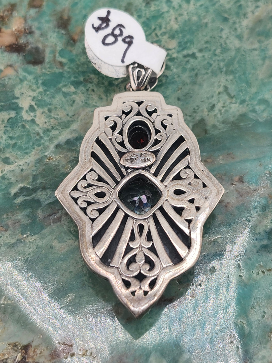 Bali 925 Sterling Silver/18K and Mixed Gemstone Pendant