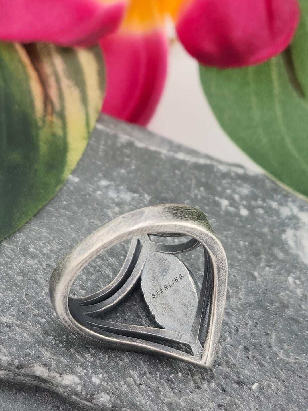 Oxidized Marquee Turquoise Ring Size 8