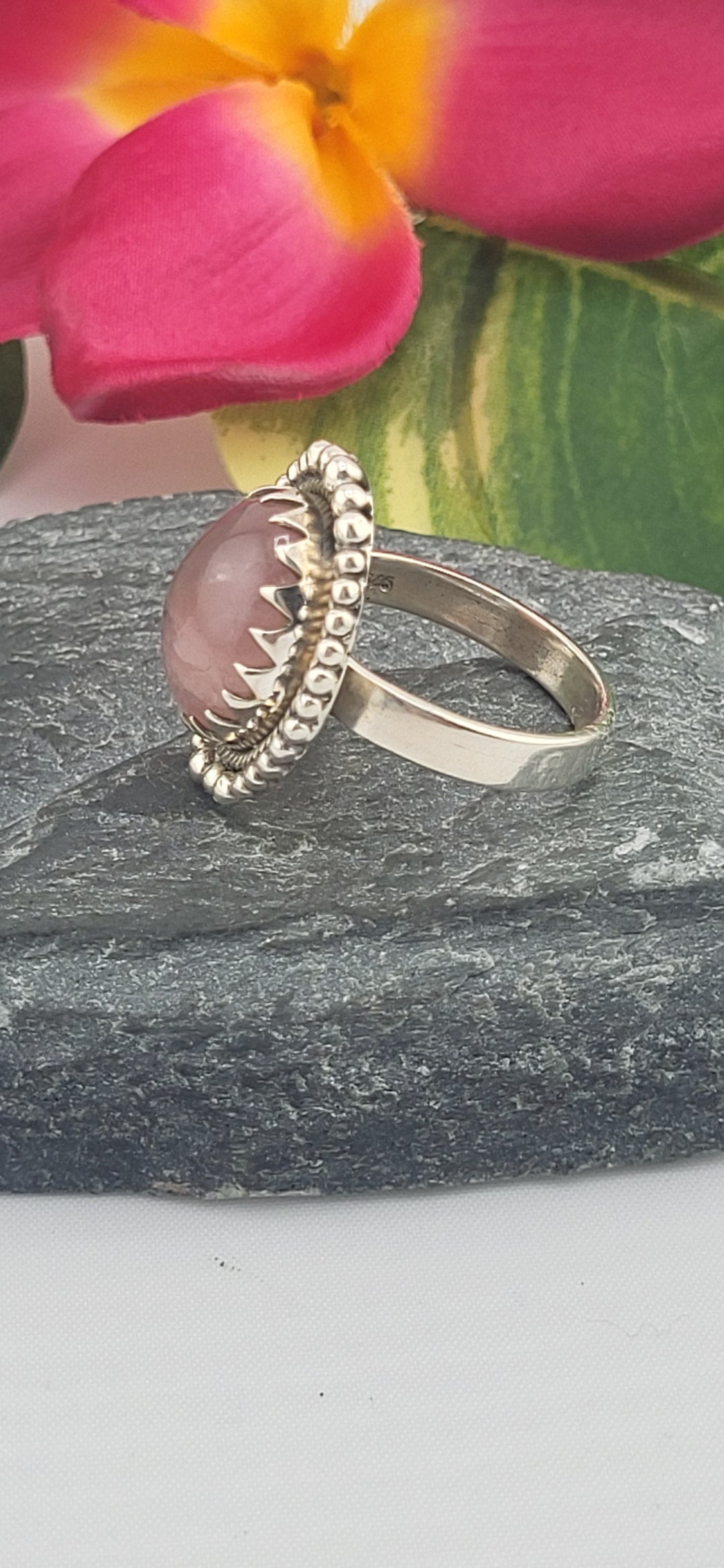 Morganite and 925 Sterling Silver Ring Size 7.5