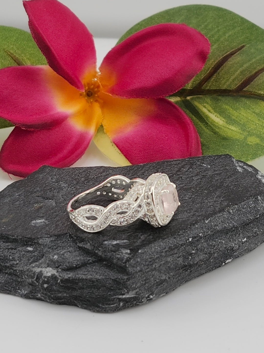 Morganite and 925 Sterling Silver Ring w/ cz