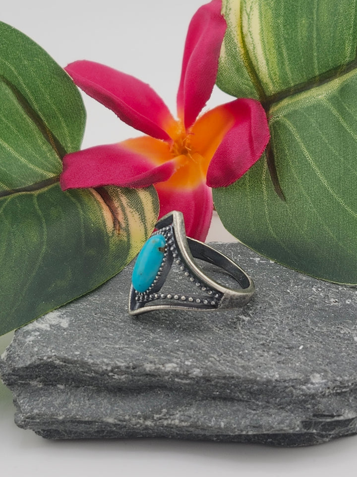 Oxidized Marquee Turquoise Ring Size 9.25
