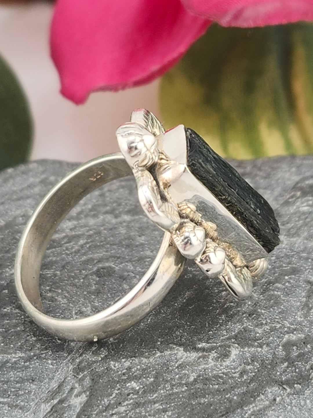 Raw Green/Blue Tourmaline and 925 Sterling Silver Ring - Size 7