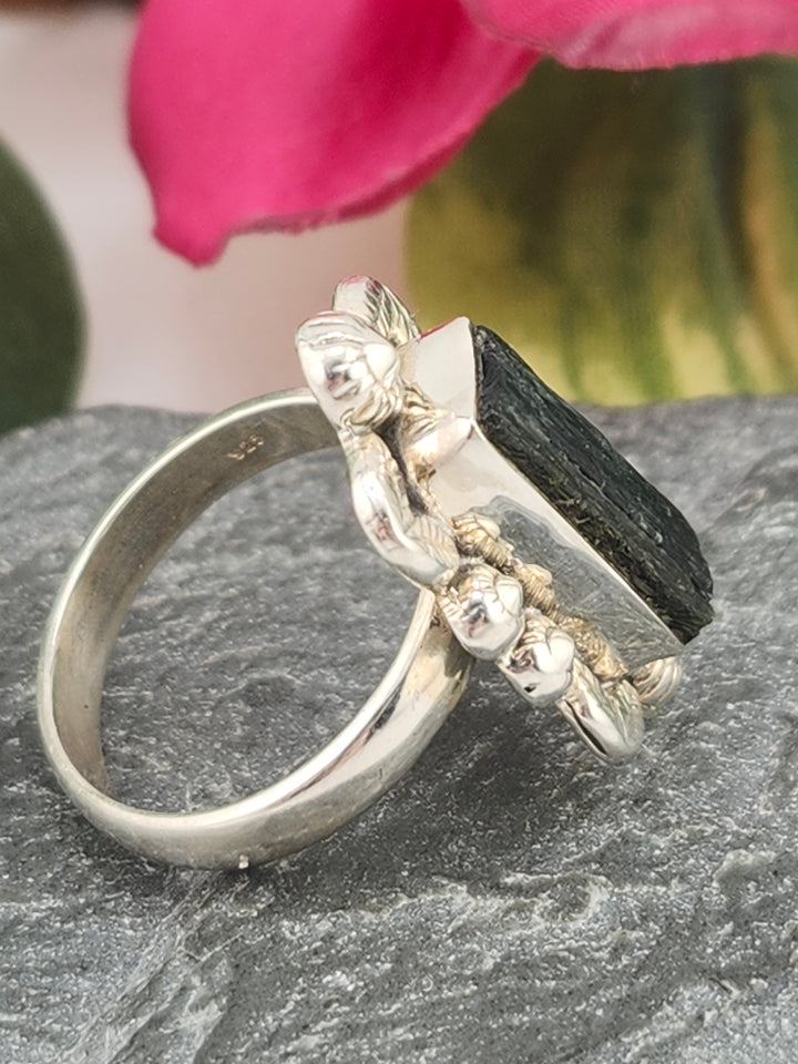 Raw Green/Blue Tourmaline and 925 Sterling Silver Ring - Size 7