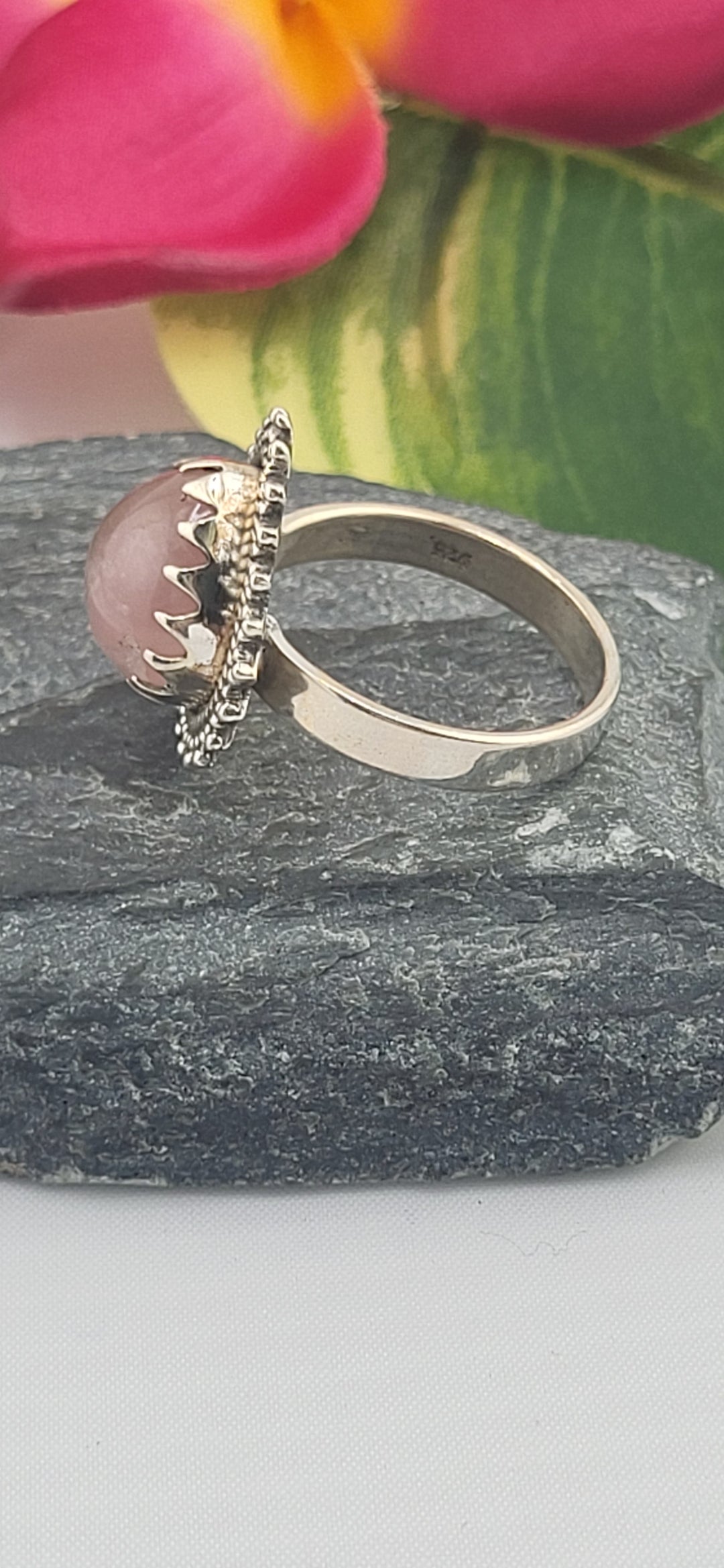 Morganite and 925 Sterling Silver Ring Size 7.5