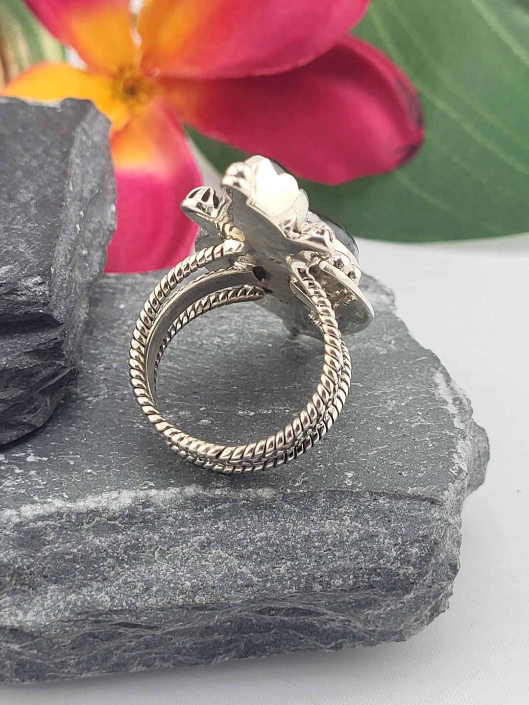 Dendritic Opal & Black Onyx Ring Size 8