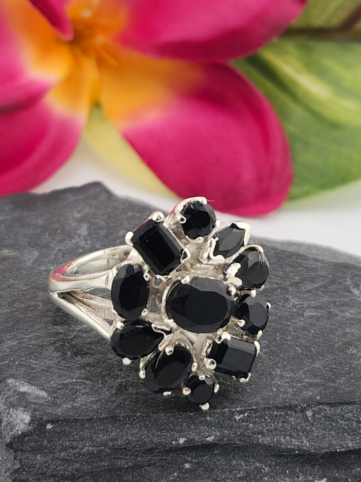 Cluster Black Onyx Ring Size 6
