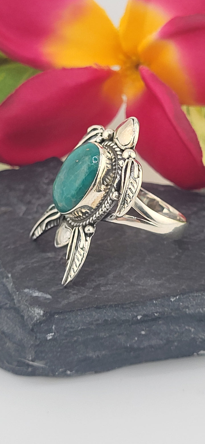Turquoise and 925 Sterling Silver Turtle Ring Size 8