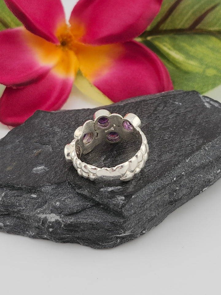 Multistone Amethyst and 925 Sterling Silver Ring