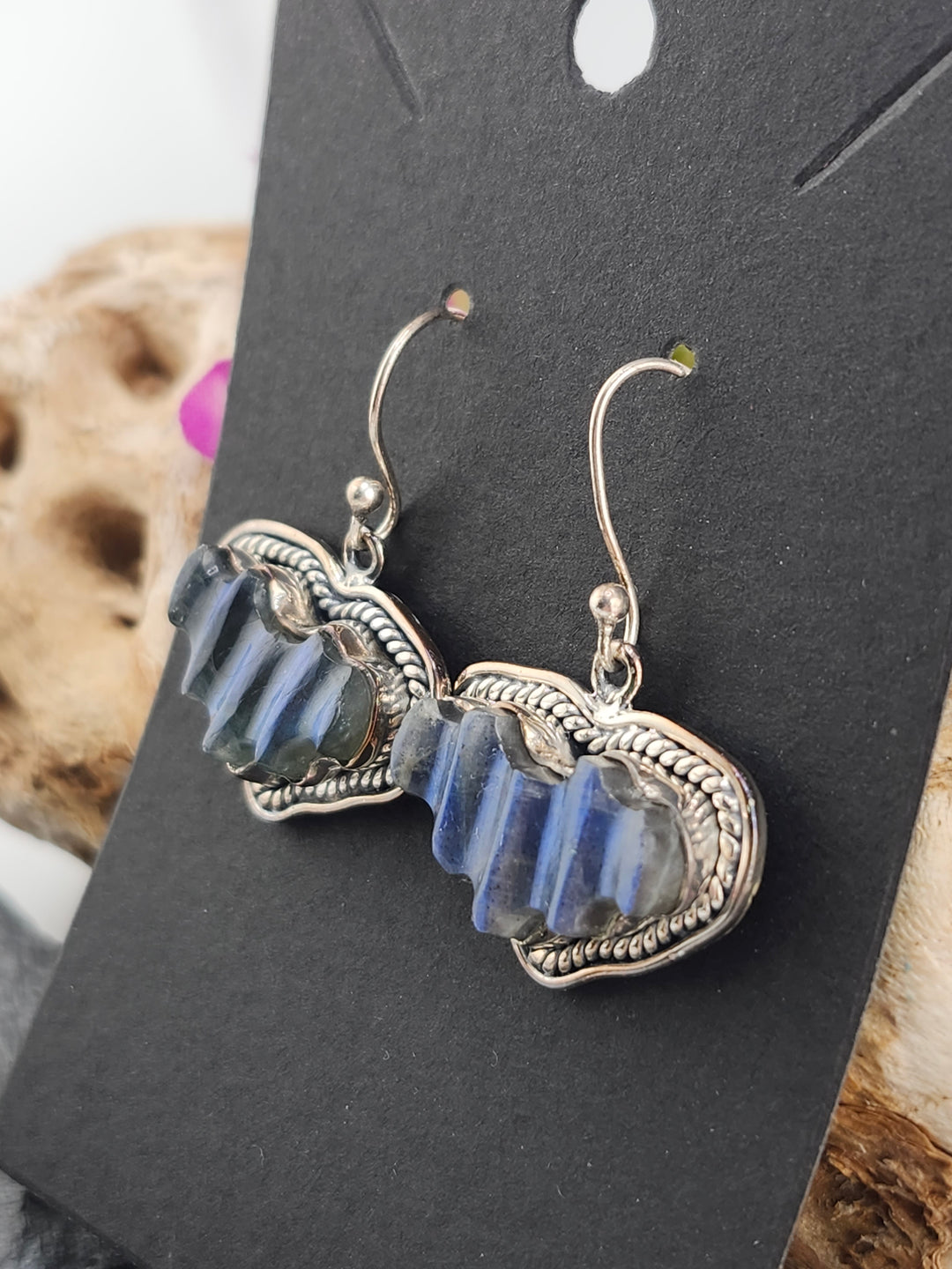 Blue Labradorite Bat Dangle Earrings