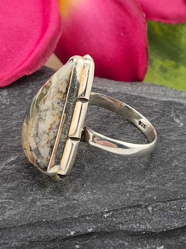 Tiger Dendritic Agate Ring & 925 Sterling Silver Size 7.5