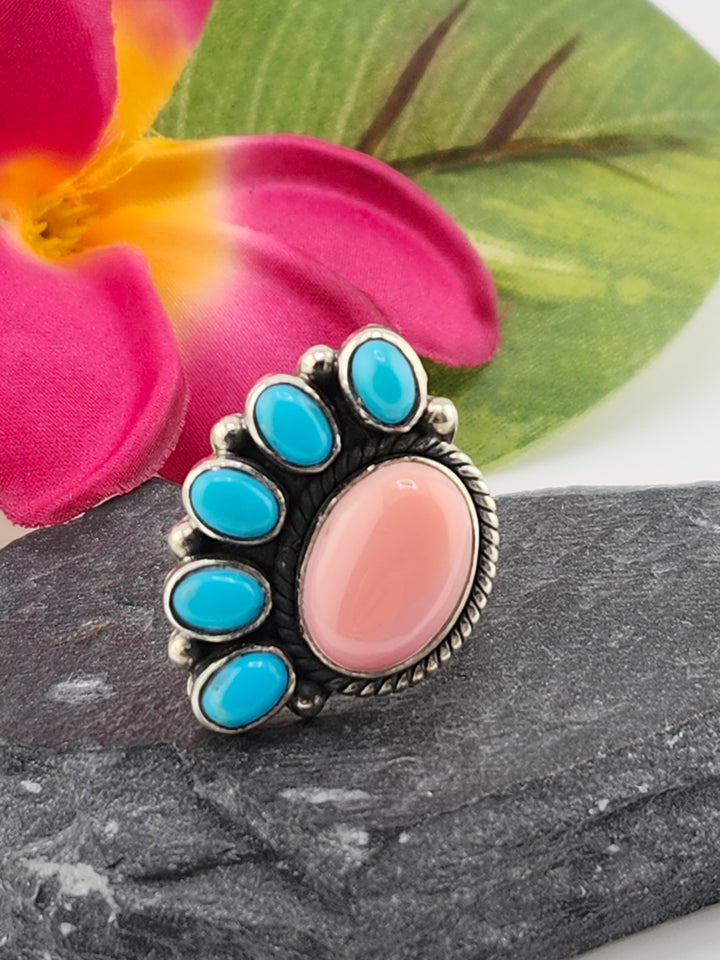 Queen Conch & Turquoise Ring Size 8