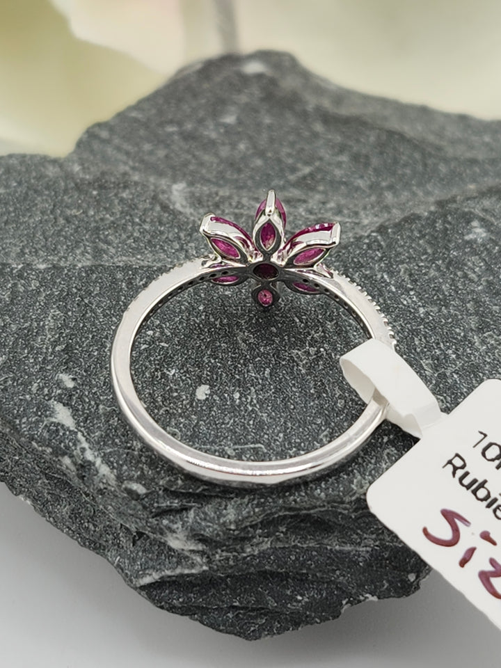10K White Gold Diamond and Ruby Ring