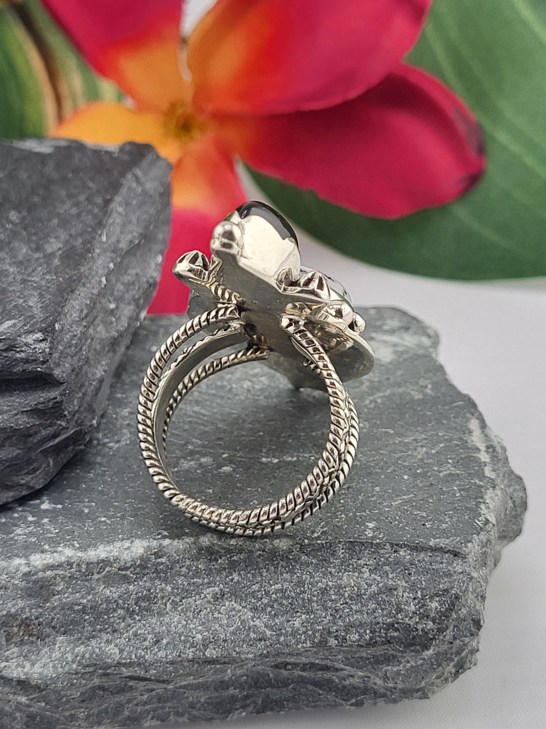 Dendritic Opal & Black Onyx Ring Size 7