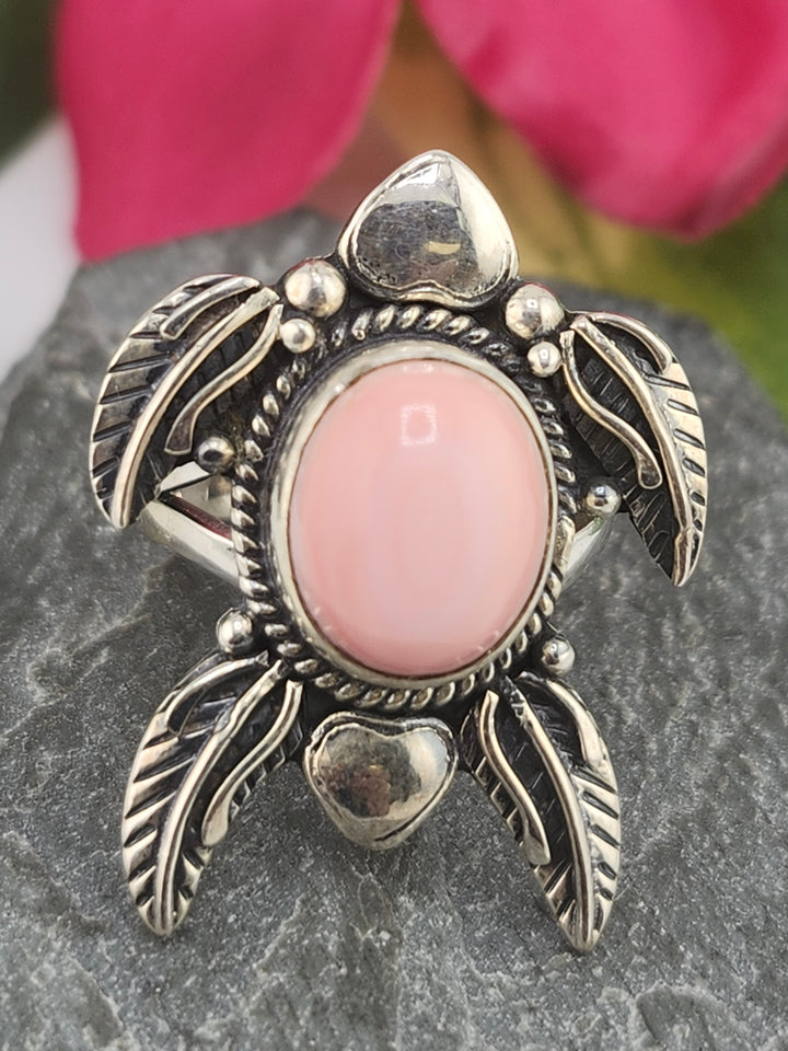 Queen Conch & 925 Sterling Silver Turtle Ring Size 6