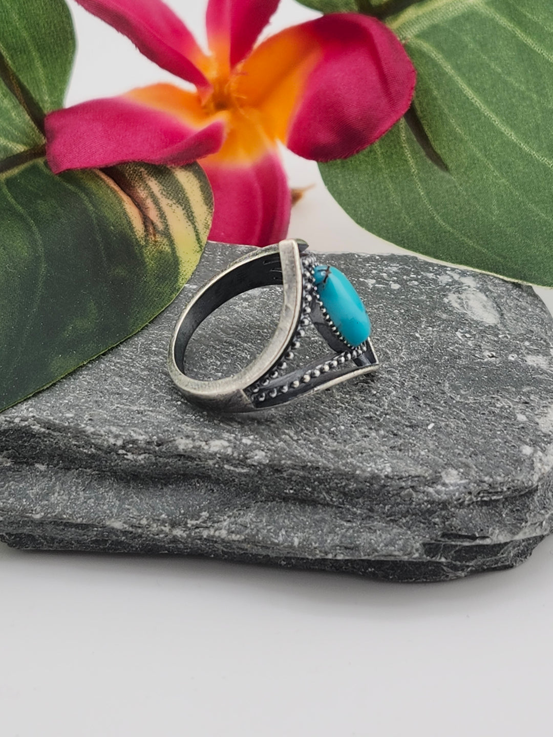 Oxidized Marquee Turquoise Ring Size 8