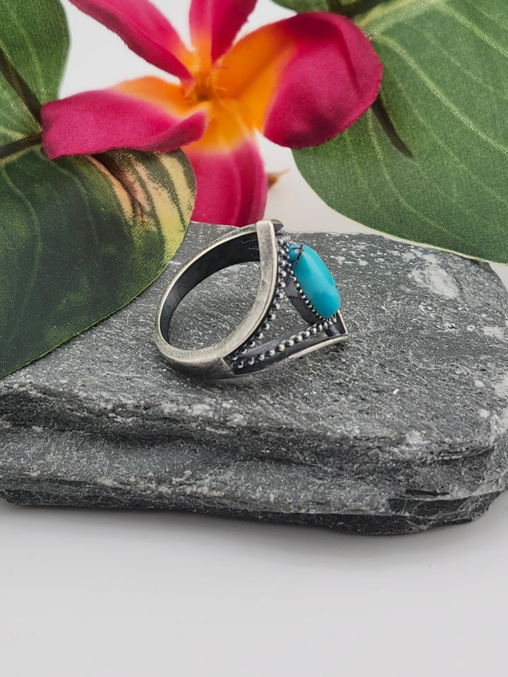 Oxidized Marquee Turquoise Ring Size 8
