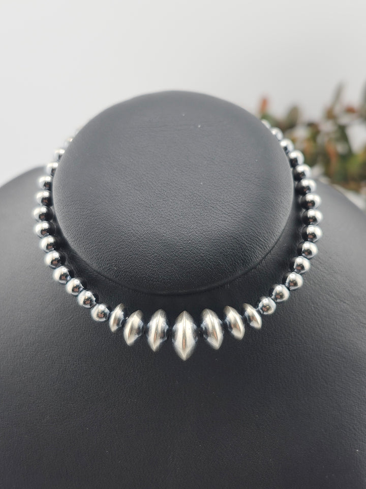 4/5/6/8mm Oxidized 925 Sterling Silver Bead and Saucer Bracelet - 7"+1"