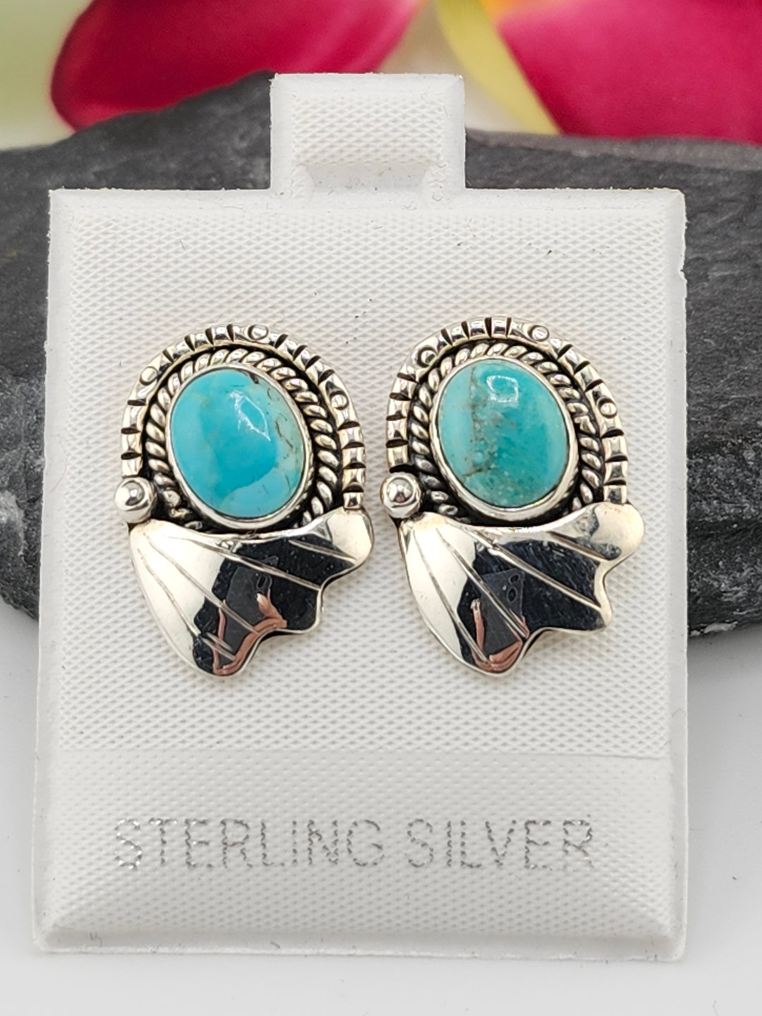 Turquoise &amp; 925 Sterling Silver Stud Earrings