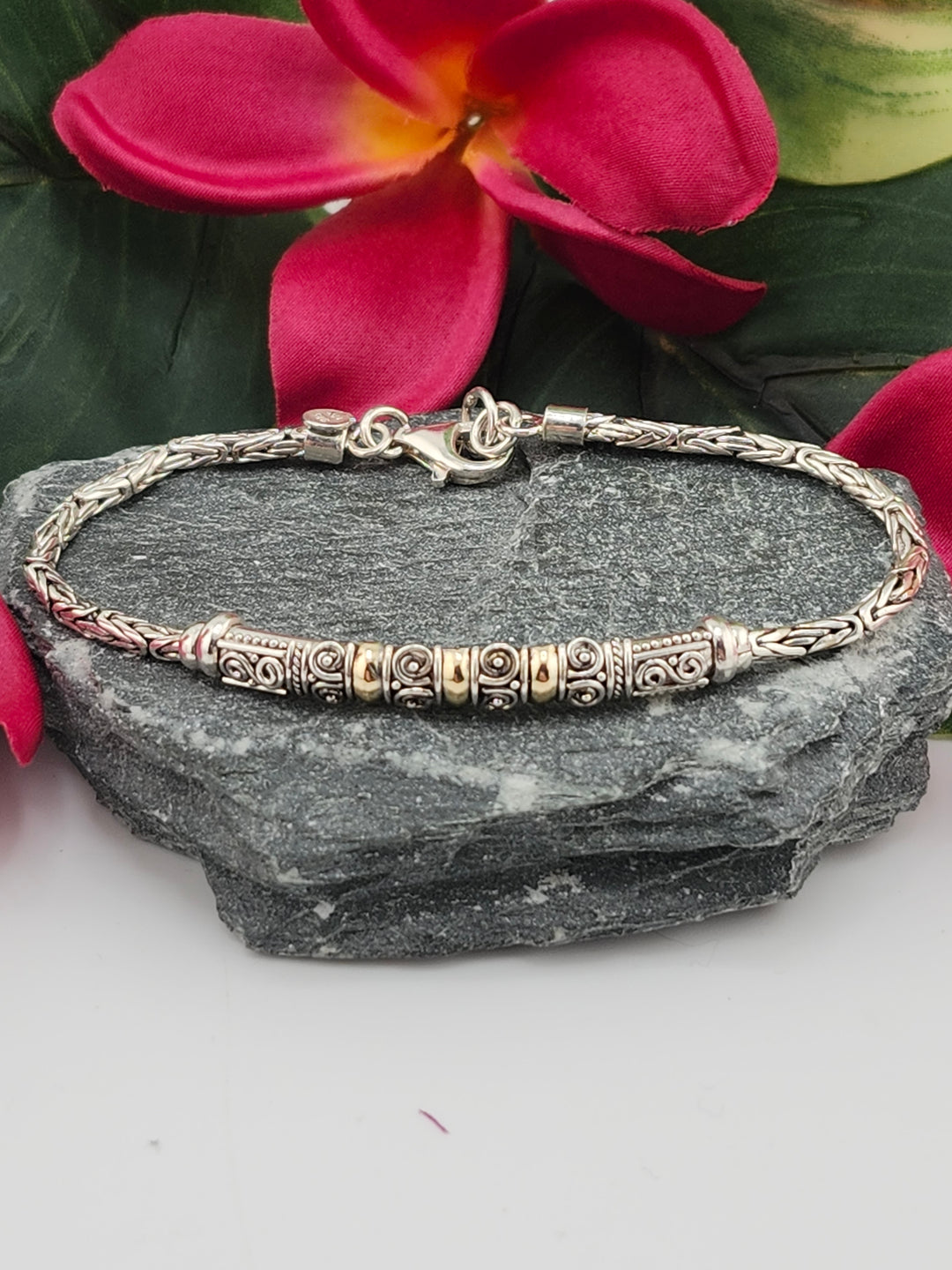 Sterling silver 925 Bali 18k Gold Accented Bracelet