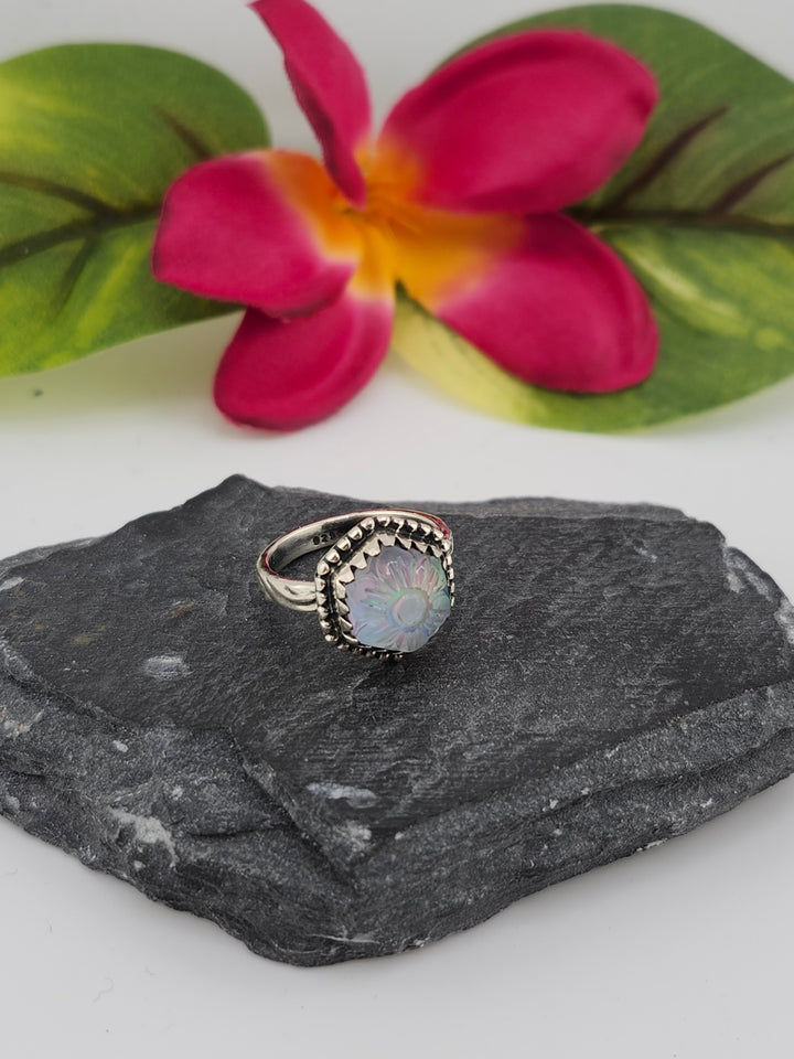 Aurora Opal Doublet with Quartz Cap Ring