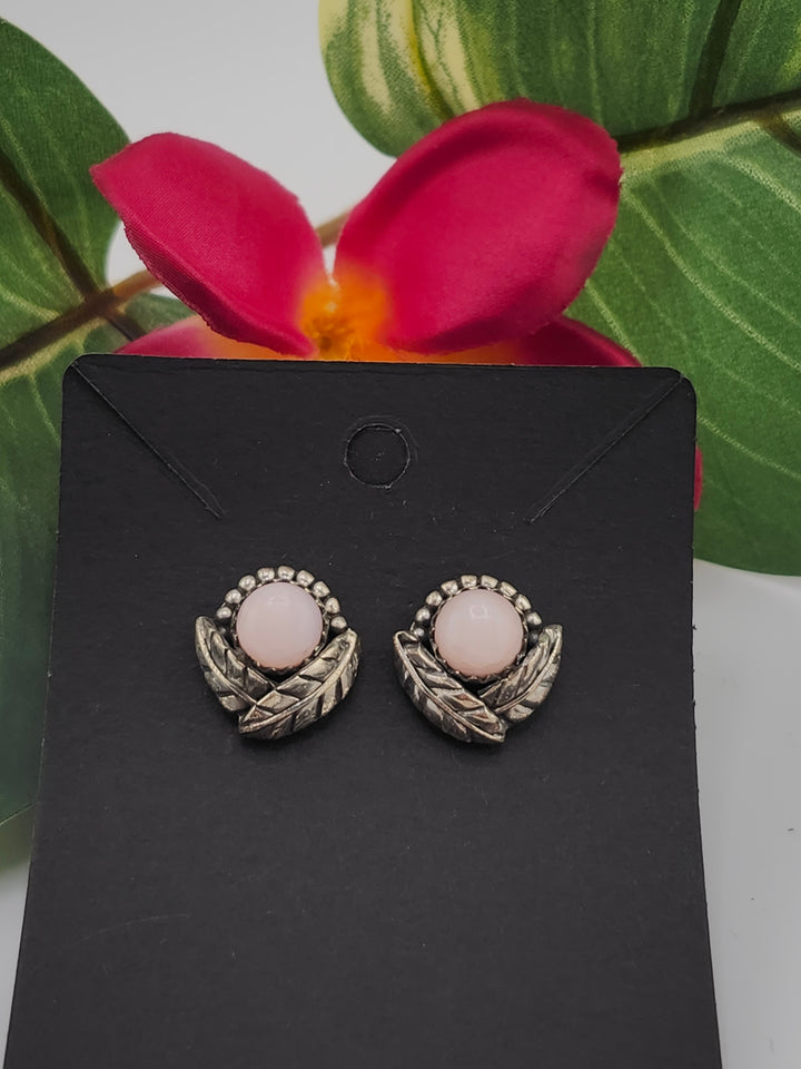 Pink Opal Round Post Back Stud Earrings