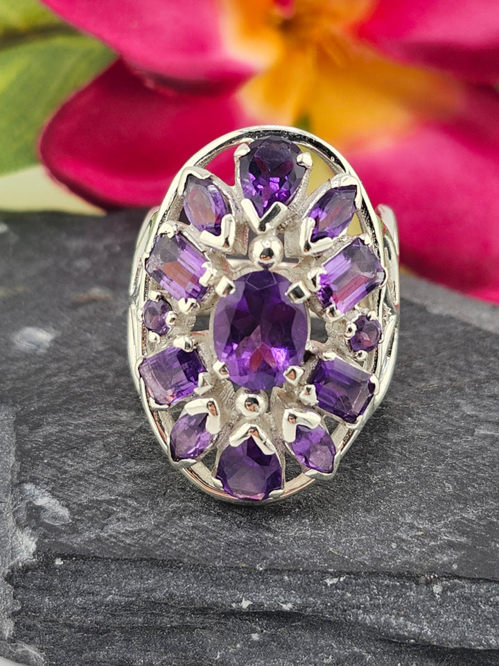 Cluster Amethyst Ring Size 8