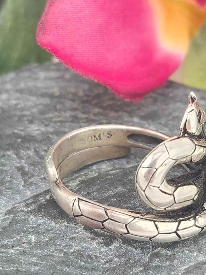 Designer SOMS 925 Sterling Silver Snake Ring - Adjustable