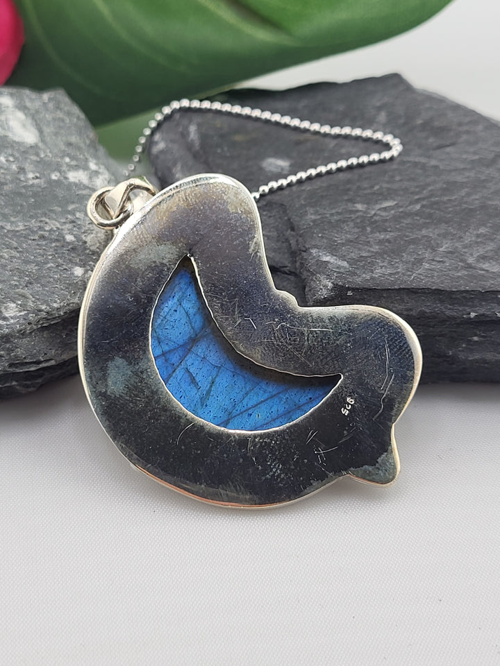 Carved Blue Labradorite Crescent Moon Necklace