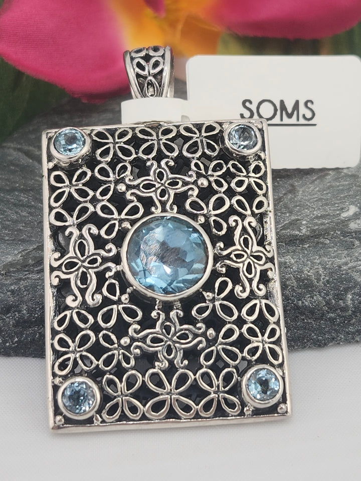 Designer SOMS Blue Topaz and 925 Sterling Silver Pendant