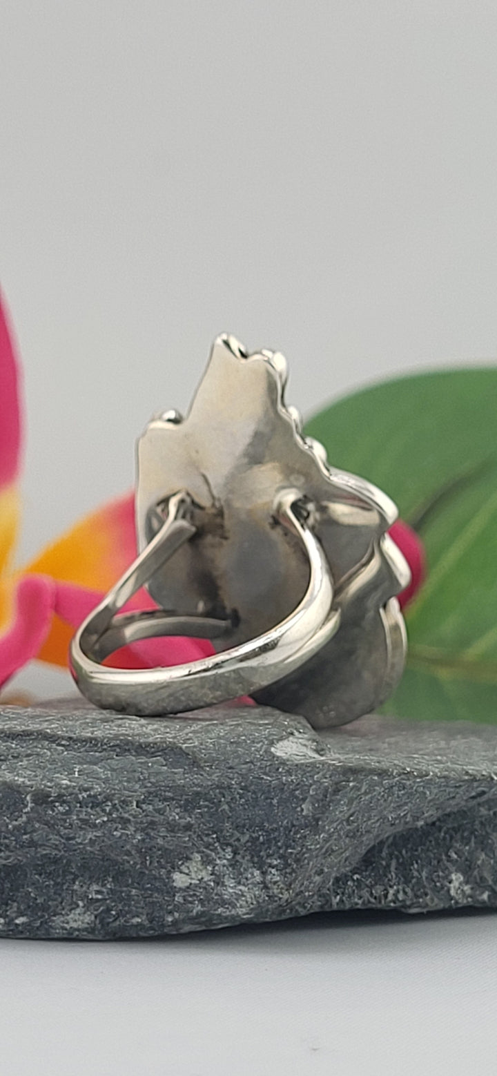 Onyx Teardrop & 925 Sterling Silver Leafs Ring Size 6