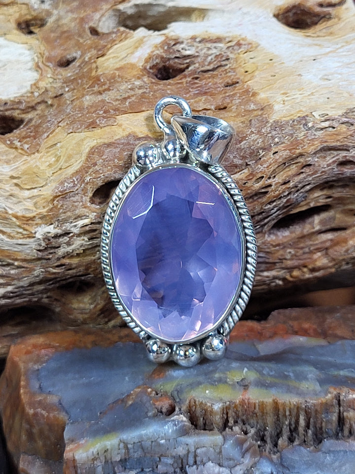 Natural Lavender Quartz 925 Sterling Silver Pendant - 1 1/2"