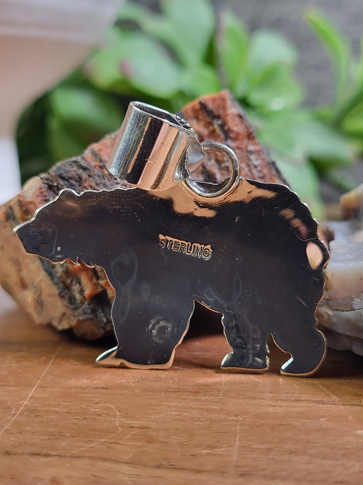 Natural Italian Coral Bear Pendant 925 Sterling Silver
