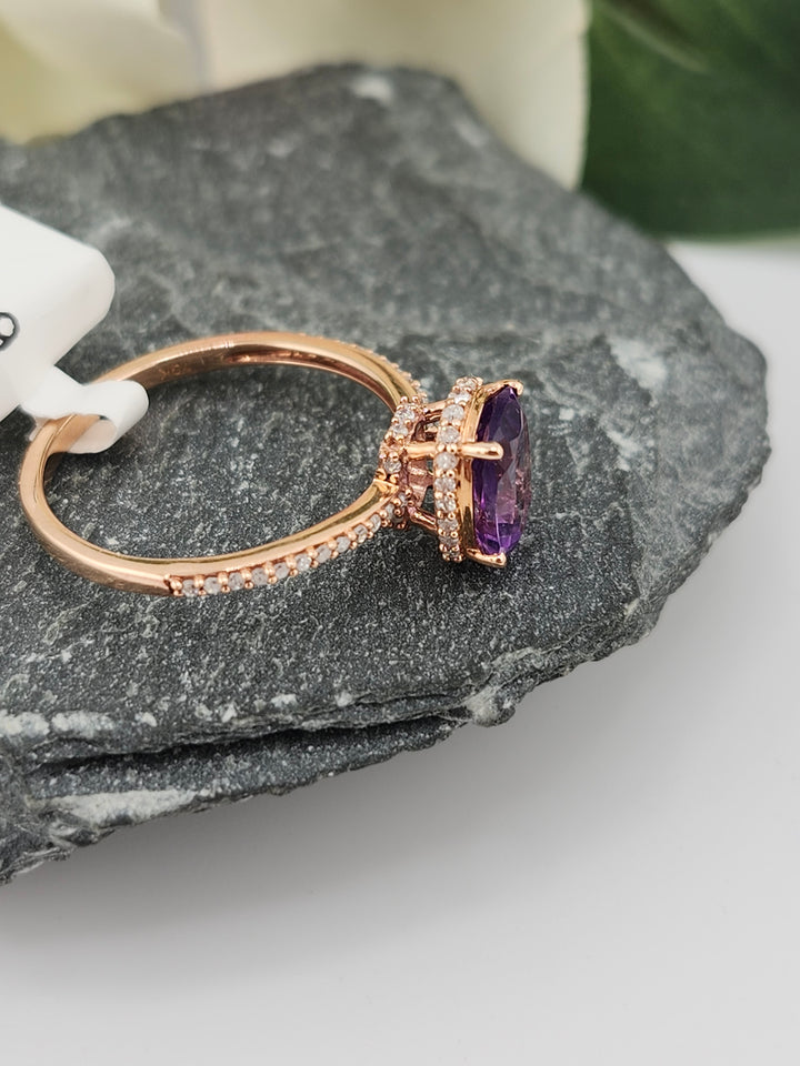 10K Rose Gold Diamond and Amethyst Ring