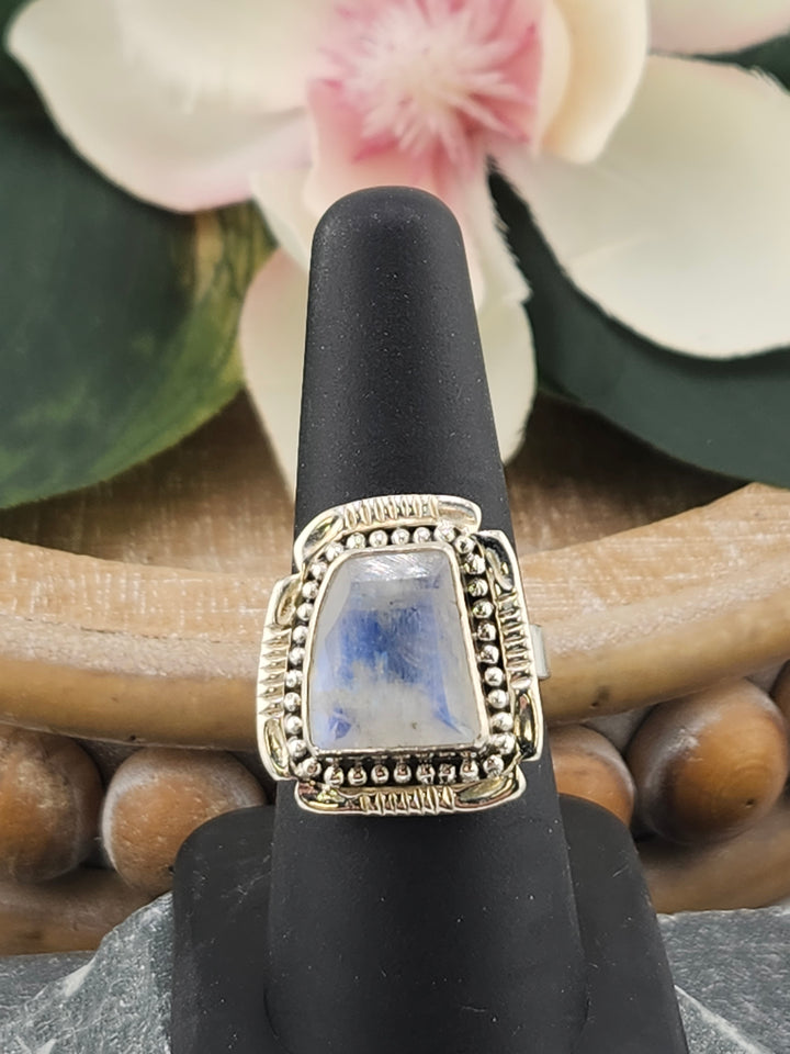 Faceted Moonstone Ring Size 8