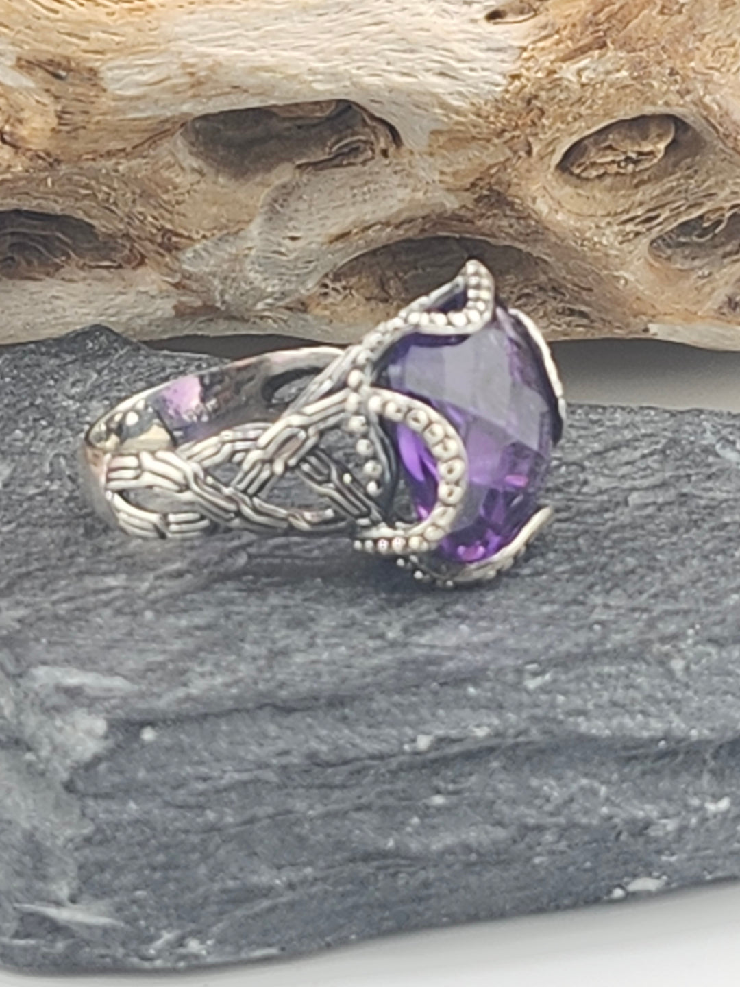 Sterling Amethyst Cubic Ring