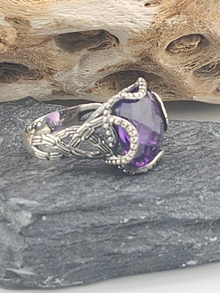 Sterling Amethyst Cubic Ring