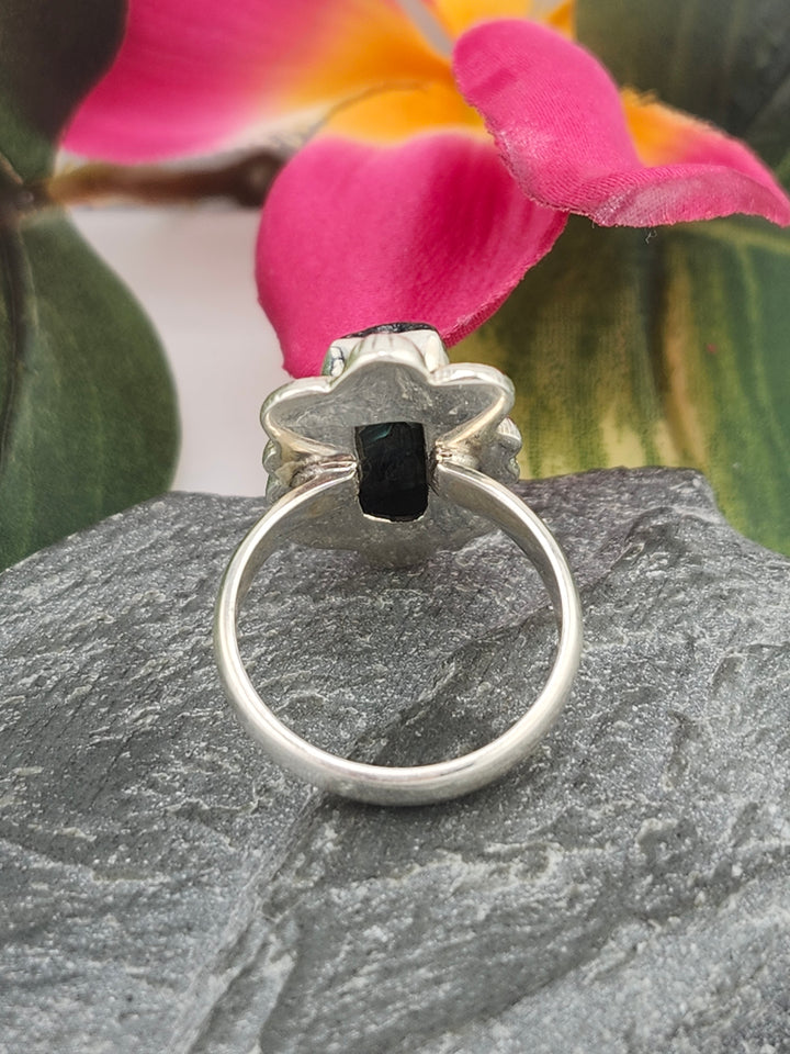 Raw Green/Blue Tourmaline and 925 Sterling Silver Ring - Size 7